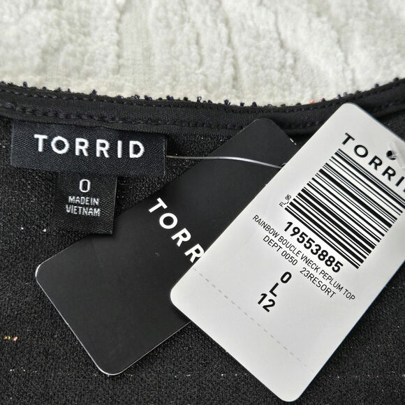 ๐ Torrid NWT Rainbow Boucle V-Neck Peplum Top Large 12 Torrid 0 black - Picture 6 of 17